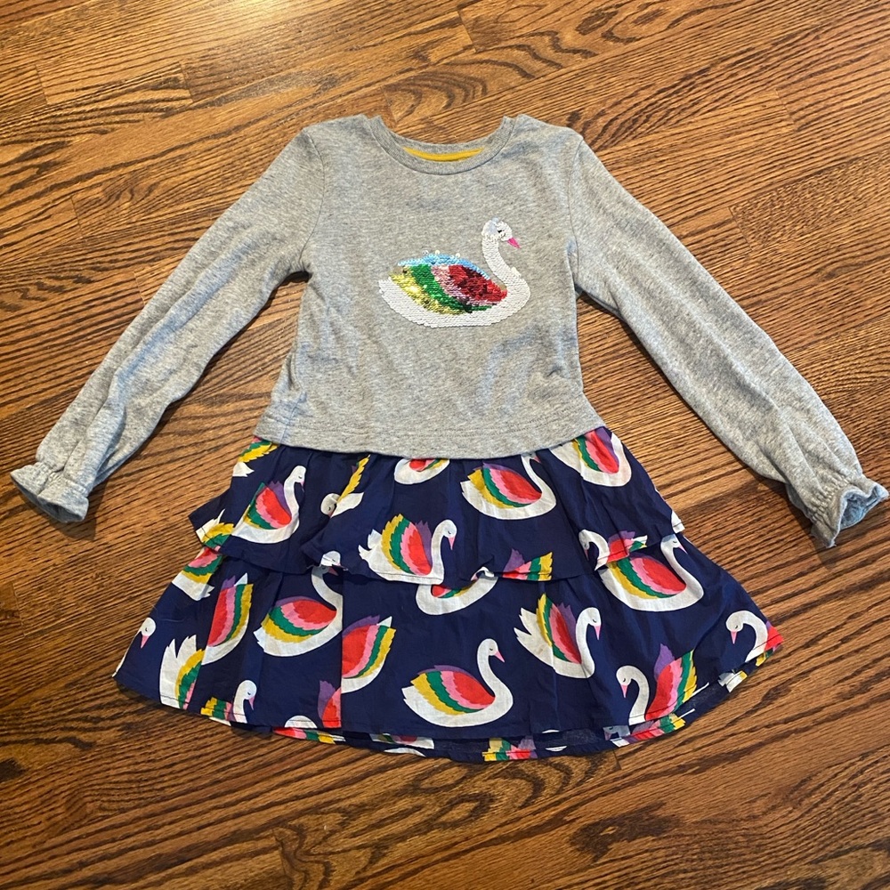 Mini Boden Swan Sweatshirt Dress with Sequins